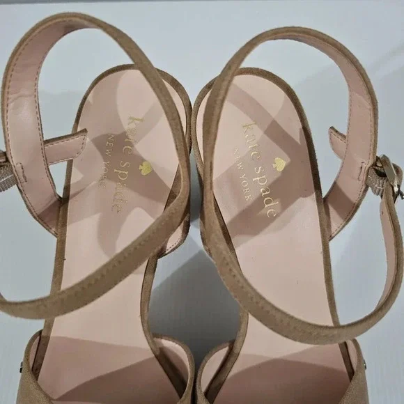 Kate Spade Delphi Platform Sandal Womens 10 Tan Suede Ankle Strap Block Heel - Picture 7 of 12